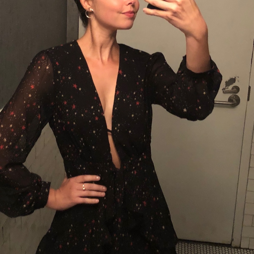 Lush plunge neck mini dress with long sleeves